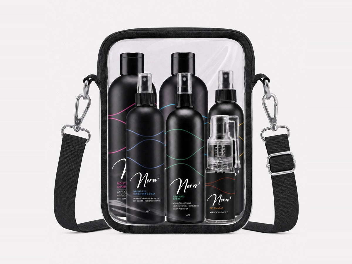 The clear Nera3 carry bag holding the six-formula Signature Set